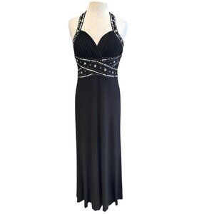 Morgan & Co. Y2K Black Halter Prom Dress NWT Sequin Glam Formal Gown Size 13/14